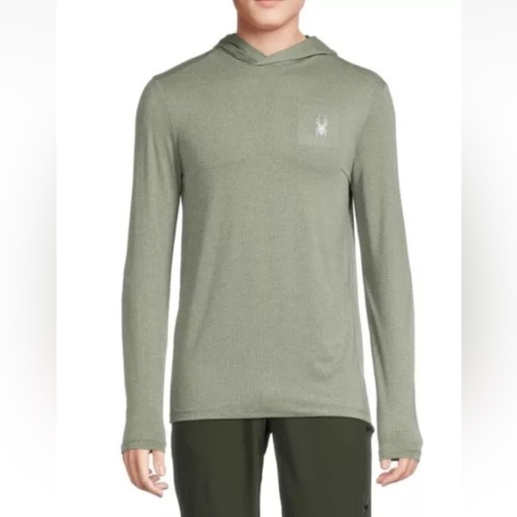Spyder Mens Active Hoodie Long Sleeve 4-Way‎ Stretch Quick Dry Green Large - Picture 1 of 7